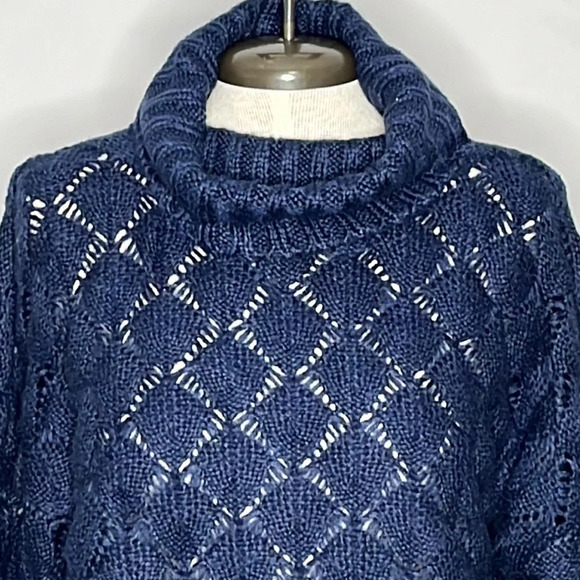FRNCH Paris Blue Chunky Open Cable Knit Turtleneck Sweater - NEW - Size M/L - Picture 2 of 7
